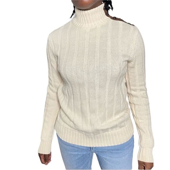 Revolve Ralph Lauren Jeans Ribbed Cream Turtleneck Sweater - Picture 1 of 15
